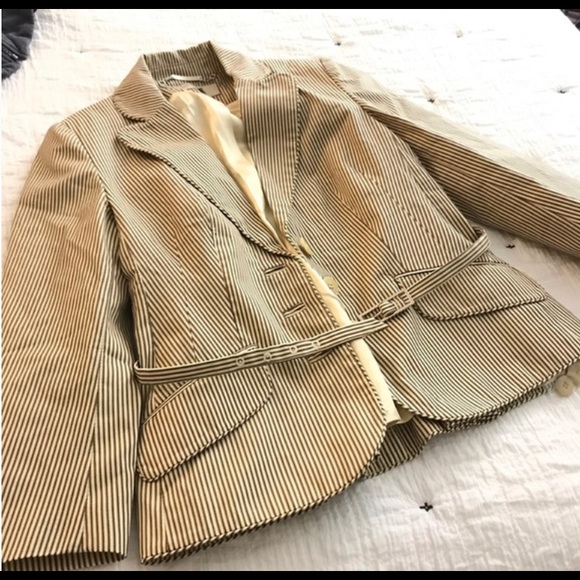 Karen Millen Jackets & Blazers - Karen Millen Brown Tan stripe belted blazer